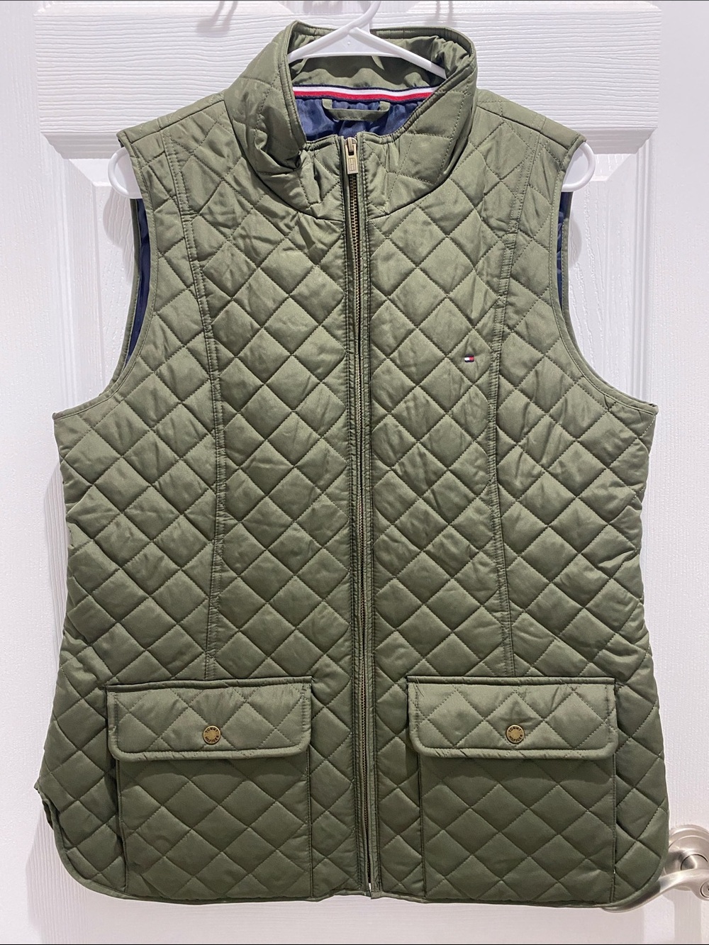 Tommy Hilfiger Olive Green Quilted Sleeveless Vest